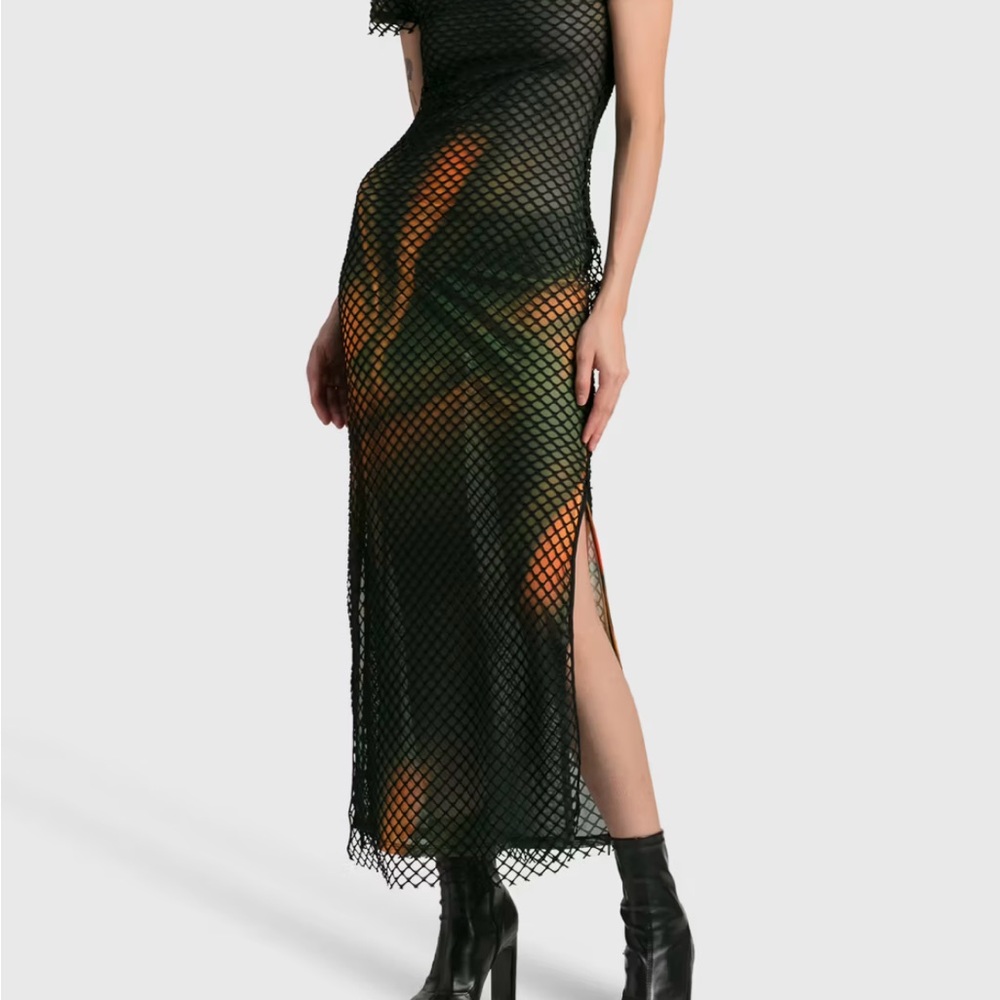 Miaou Black Mesh Dress Fishnet Overlay Multi Color Sheer Baddie Party Dress